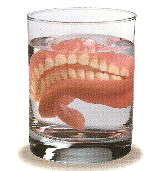 Traditional full dentures soaking overnight