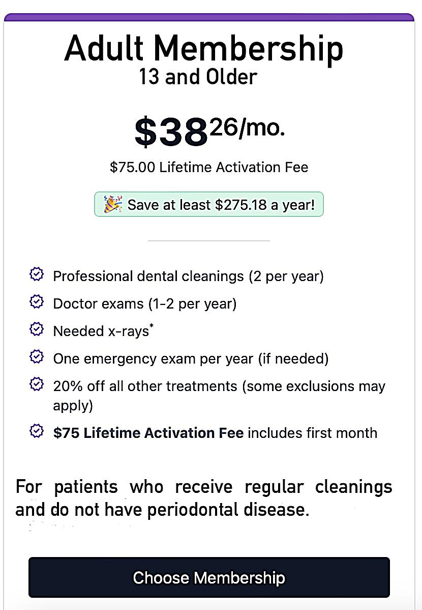Adult dental membership plan Morton Grove &ndash; includes cleanings, exams, and x-rays