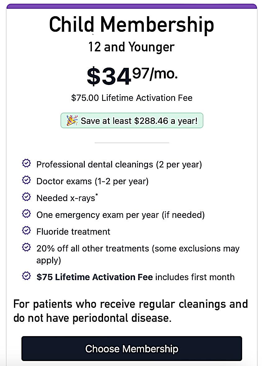 Child dental membership plan Morton Grove &ndash; cleanings, x-rays, fluoride, and exams