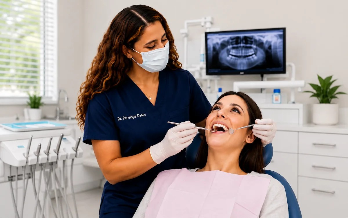 Dr. Penelope Danos examining a patient at ProCare Family Dental in Morton Grove, IL.