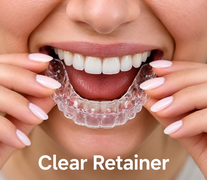 Clear removable dental retainer used after orthodontic treatment at ProCare Family Dental in Morton Grove, IL.