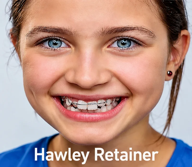 Hawley orthodontic retainer used to maintain teeth alignment after braces at ProCare Family Dental in Morton Grove, IL.