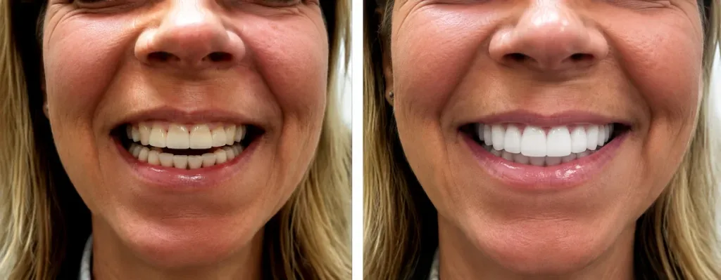 Before and after porcelain veneers